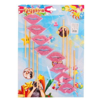 Аксессуары для фотосессии на палочке "Гламурные губки", цвет: розовый