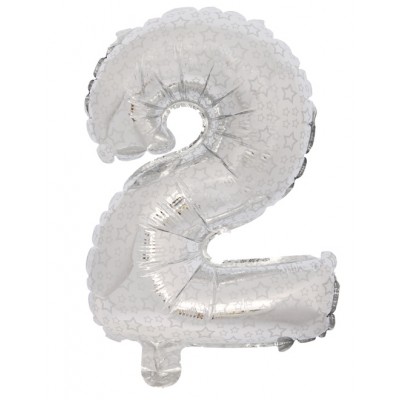 Фольгированный шар МИНИ цифра 2, 18", Серебро