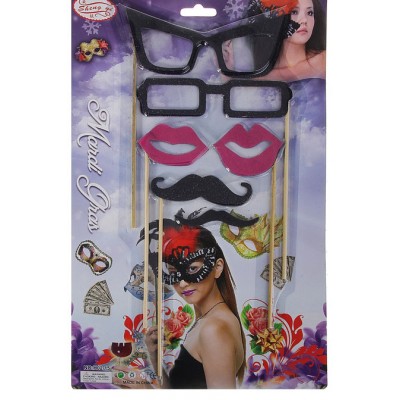 Аксессуары для фотосессии на палочке, 6 предметов: усы 2 шт, губы 2 шт, очки 2 шт