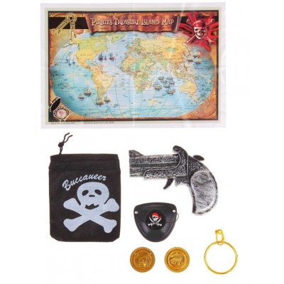 Набор пирата "В поисках сокровищ", 7 предметов: карта, мешок, пистолет, наглазник, клипса, 2 монеты