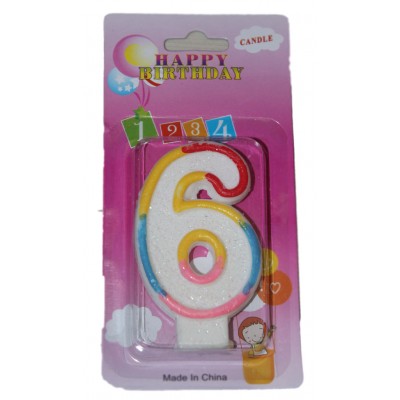 Свеча в торт цифра 6 блёстки Свеча в торт цифра 6 блёстки