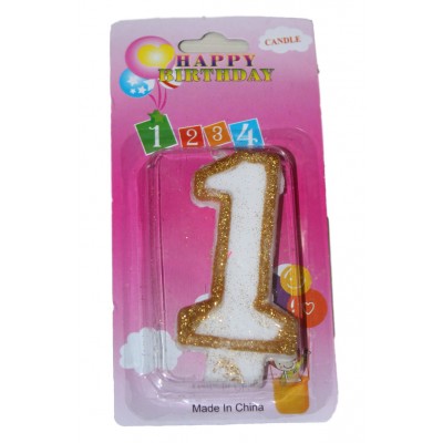 Свеча в торт цифра 1 золотые блёстки