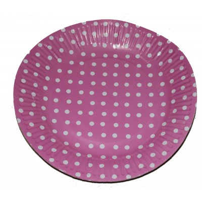 Тарелка БОЛЬШАЯ розовая в горох