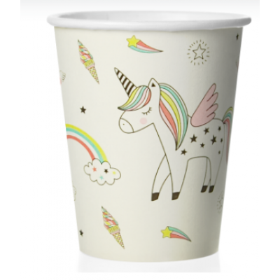 Бумажные стаканы "Радужный единорог", 180 мл ,Белый, 6 шт.