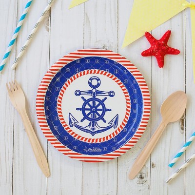 Тарелка бумажная "Морская", якорь,18 см Тарелка бумажная "Морская", якорь,18 см