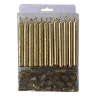 Свечи Золотые с блестками 24(12+12)шт с держателями 6см