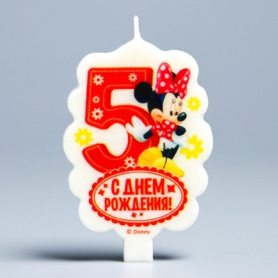Свеча в торт Дисней 5 "С Днем Рождения", Минни Маус Свеча в торт Дисней 5 "С Днем Рождения", Минни Маус