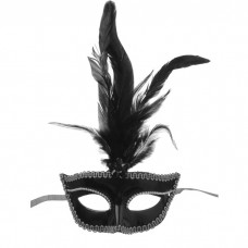 Карнавальная маска, с перьями, 10х18 см, цвет чёрный