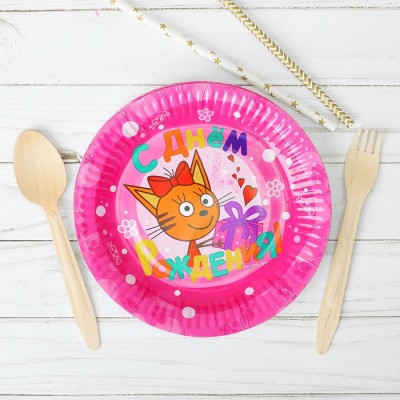 Тарелка бумажная «Три Кота», 6 шт., 17 см, цвет розовый