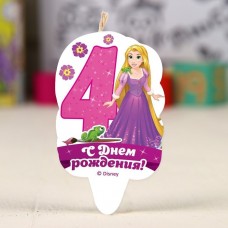 Свеча в торт цифра Дисней 4 "С Днем Рождения", Принцессы: Рапунцель