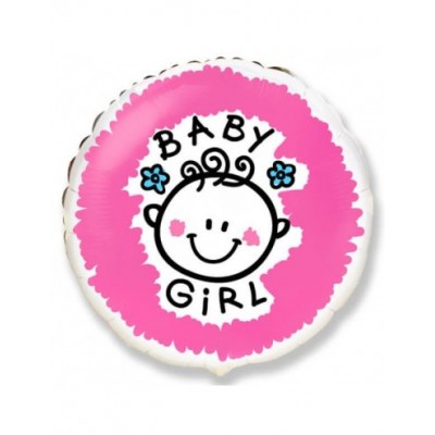 Шар (18''/46 см) Круг, Малышка-девочка (облака), Розовый, 1 шт.