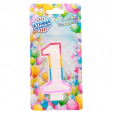 Свеча восковая для торта с блестками "Блестящий ободок" цифра 1