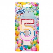 Свеча восковая для торта с блестками "Блестящий ободок" цифра 5