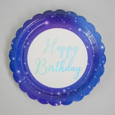 Тарелка бумажная «С днём рождения», набор 6 шт., цвет фиолетовый